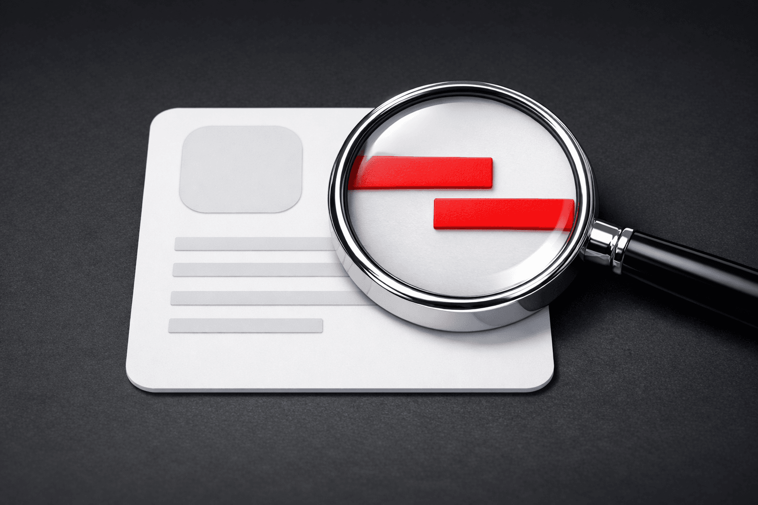 A magnifying glass over an app product page revealing two misaligned rows