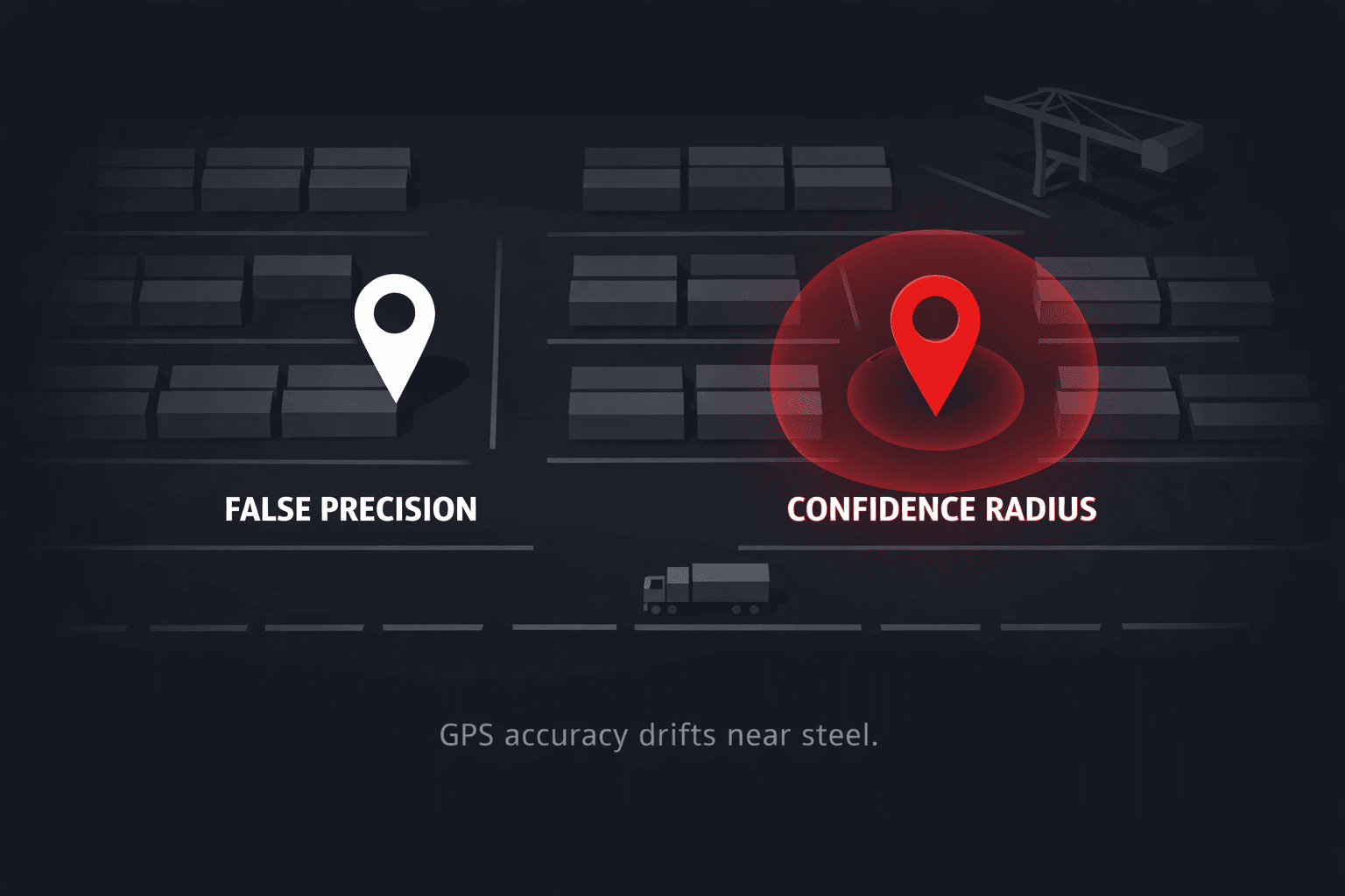 GPS false precision versus a confidence radius in a container yard